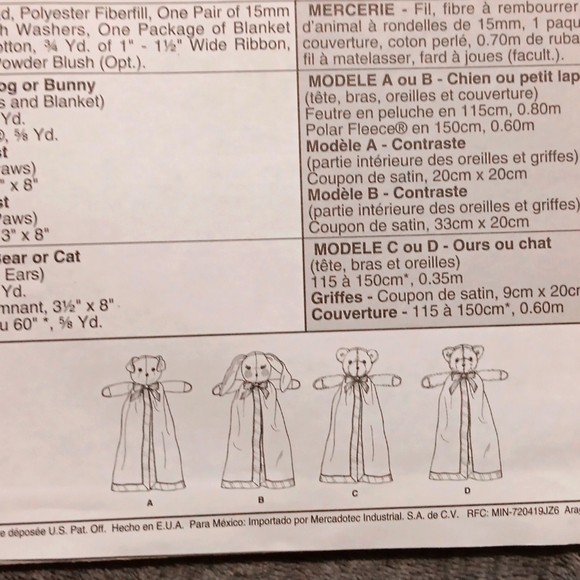 2000's UNCUT Blanket Buddies McCall's Crafts Pattern, Gifts For Infants & Kids - Picture 6 of 7